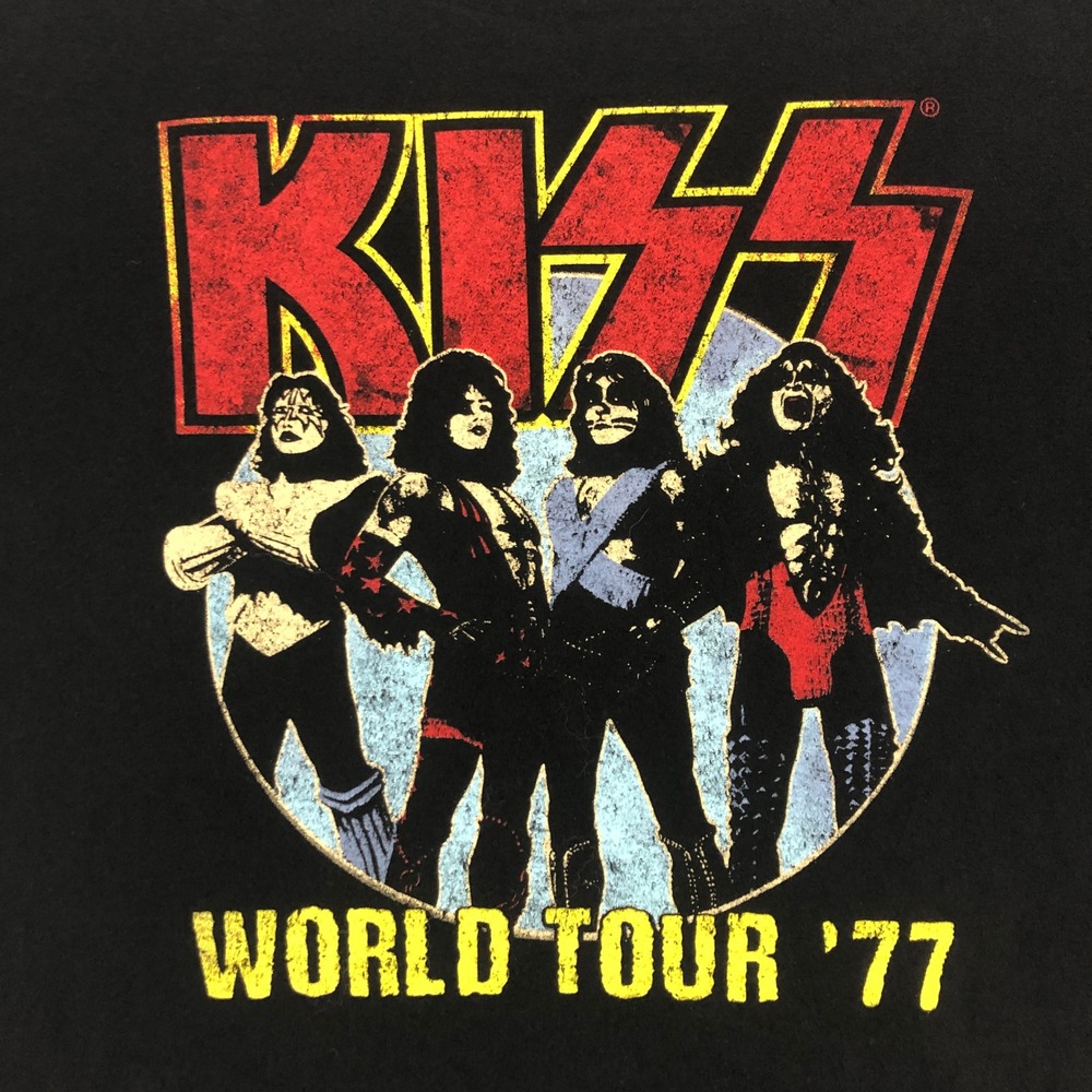 KISS World Tour '77 T Shirt Men's Large Black Graphic Band Tee Official 2021